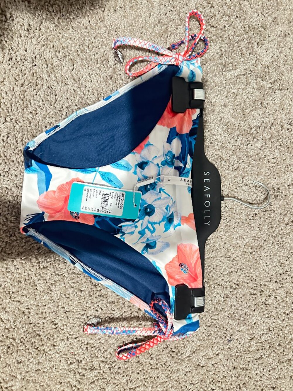 NWT Seafolly Tropical Vacay Loop Tie Side Hipster Swim Bottom 14 AUS / 10 USA